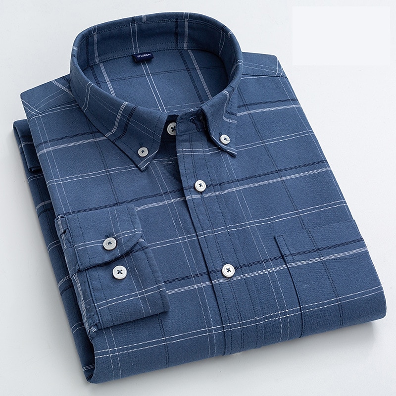 Men's Dress Shirt Button Down Shirt Oxford Shirt Stripes and Plaid Wedding Office & Career Light Yellow Light Blue White Light Green Long Sleeve Turndown Spring &  Fall Clothing Apparel