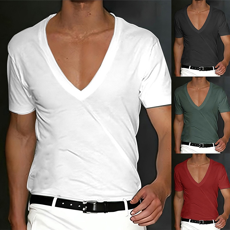Men's T Shirt Tee Top Short Sleeves V Neck Summer Plain Designer Basic Modern Contemporary Classic Style Vacation Street Going out Black White Red Top Tee for Men