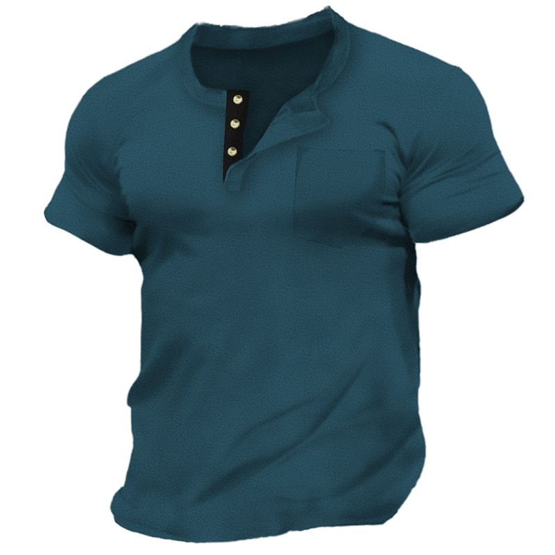 Men's Button T Shirt Henley Shirt Tee Top Short Sleeves Henley Summer Plain Fashion Designer Basic Front Pocket Vacation Street Going out Black White Red Top Tee for Men4