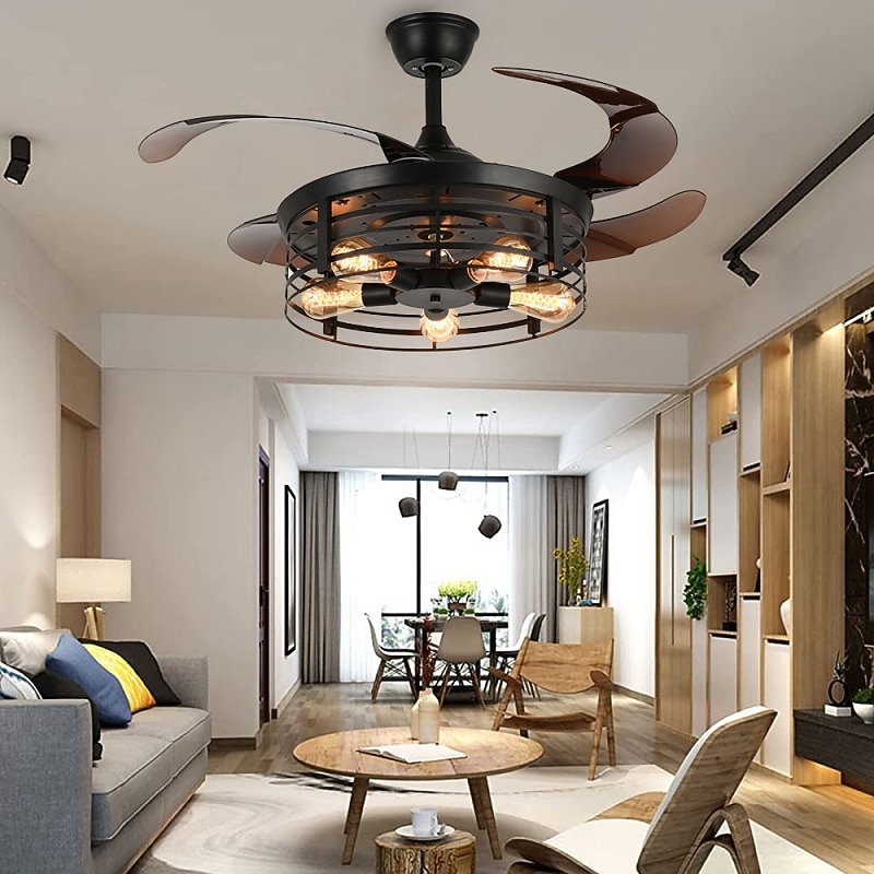 Ceiling Fan with Lights 42 Inch 5-Lights Black Rustic Ceiling Fan with Remote Warm White With Bulbs