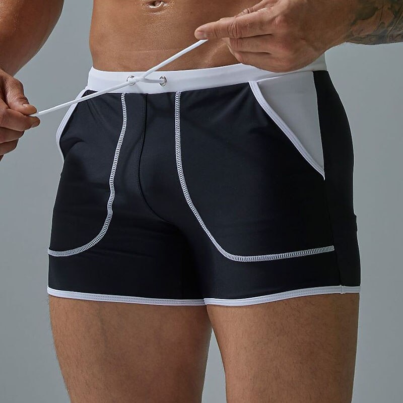 Men's Swimwear Swim Shorts Swim Trunks Boxer Swim Shorts Shorts Pocket Plain Comfort Breathable Outdoor Daily Going out Sports Hawaiian Black Red3