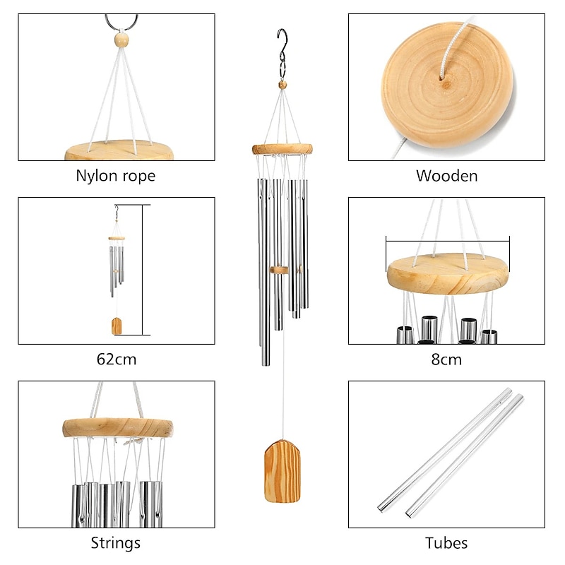 Wind Chimes with 6 Aluminum Tubes Wooden Wind Bell Memorial Wind Chimes Best Gift Chimes Decor for Garden Patio Outdoor Hanging Decor4