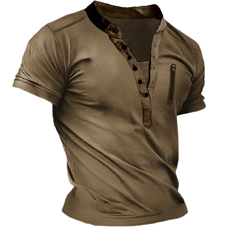 Men's Button T Shirt T Shirt Henley Shirt Tee Top Short Sleeves Henley Summer Plain Fashion Designer Basic Vacation Street Going out Navy Blue Brown Green Top Tee for Men3