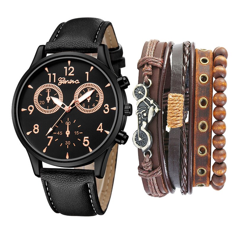 Watch Set Men's Fashion Casual Two Eye Belt Quartz WatchBicycle Punk Bracelet 5pcs/set4