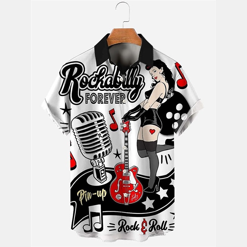 Men's Letter Hula Girls Shirt Summer Hawaiian Shirt Aloha Shirt Short Sleeves Shirt Turndown Vintage Fashion Streetwear Outdoor Street Casual Black Yellow Black / Red S M L