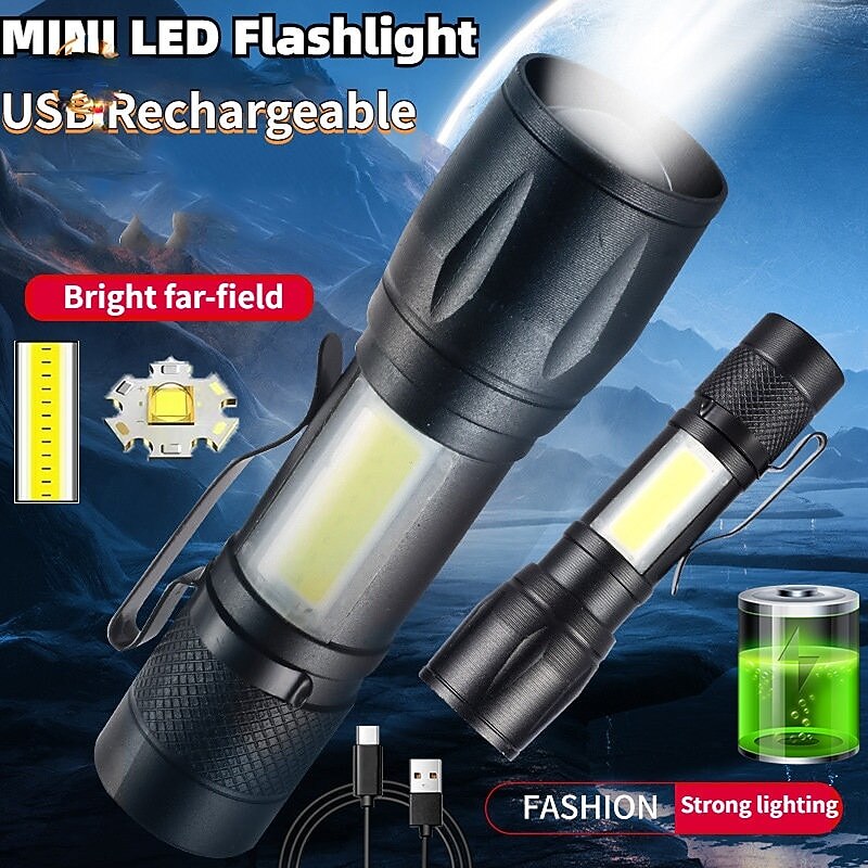 Mini Led Flashlight Handheld Flashlights / Torch LED Emitters Automatic Mode with USB Cable  Easy Carrying Durable Pocket Work Light Outdoor Camping Fishing Climbing3
