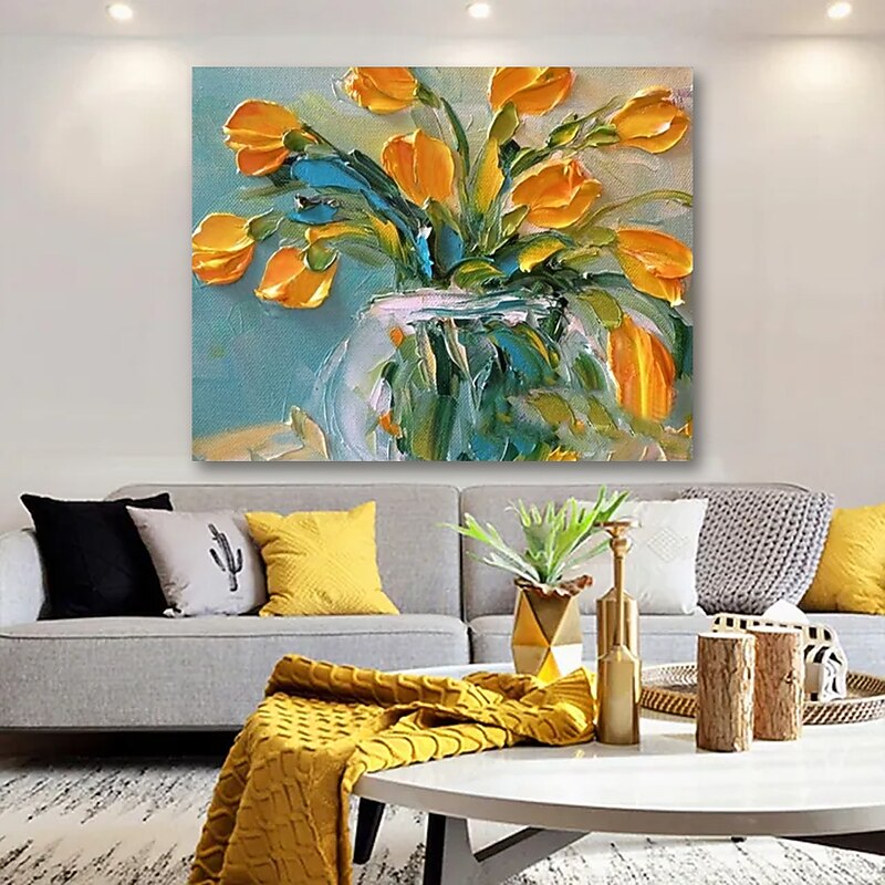 Oil Painting Hand Painted Horizontal Still Life Floral / Botanical Comtemporary Modern Stretched Canvas4