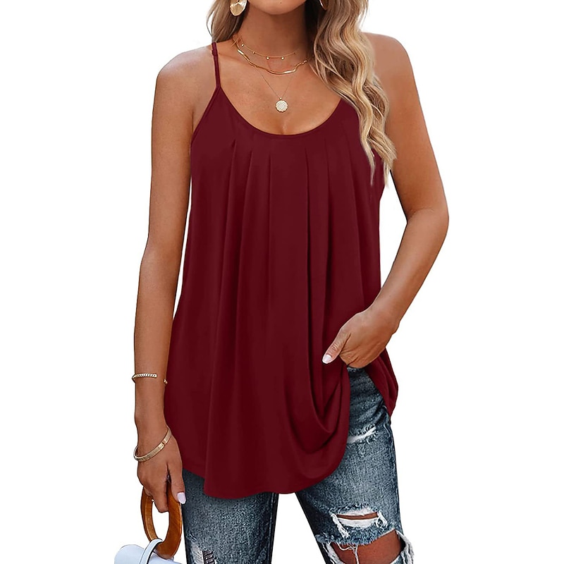 Women's Camisole Tank Top Plain Vacation Hawaiian Casual Sleeveless Round Neck Regular Tops Casual Beach Black White Light Green Pink Wine Summer Spring 10