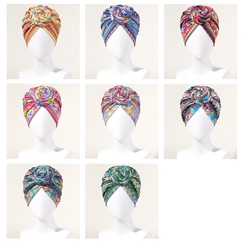 Bath Cap Twisted Retro Print Stretchy Hide Hair Breathable Bohemia Pre-Tied Bonnet Beanie Hat Women's2