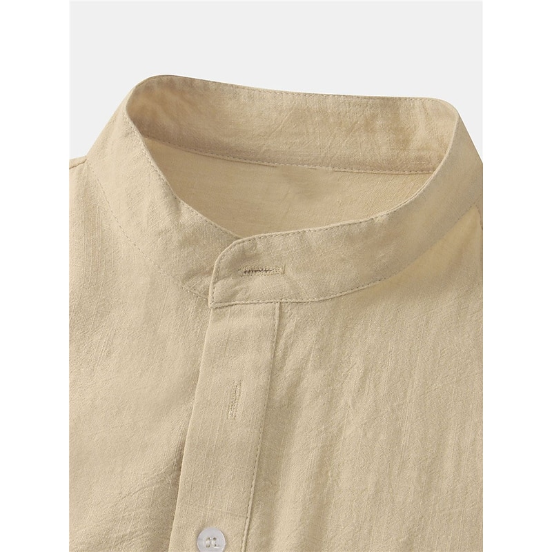 Men's Shirt Chinese Collar Shirt Mandarin Collar Shirt Summer Shirt Casual Shirt Black White Light Green Blue Orange Short Sleeve Plain Band Collar Vacation Daily Clothing Apparel Cotton Cotton Blend4