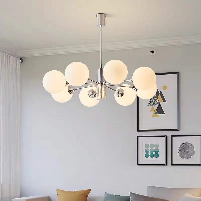 Modern Sputnik Chandelier Globe Design, 3/5/8-Light Semi Flush Mount Ceiling Lights Fixture Chrome for Bedroom, Dining Room, Living Room, Kitchen, E27 Base, Bulbs Not Included3