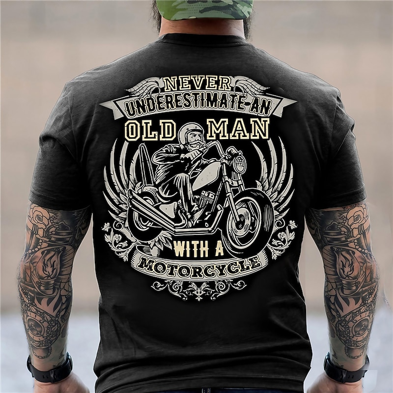 Men's Graphic T-Shirt: Never Underestimate An Old Man With A Motorcycle Biker Lifestyle Tee