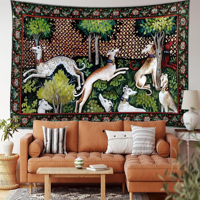 Medieval Painting Tapestry Middle Age Tapestry Animal Wall Art Large Tapestry Mural Decor Photograph Backdrop Blanket Curtain Home Bedroom Living Room Decoration2