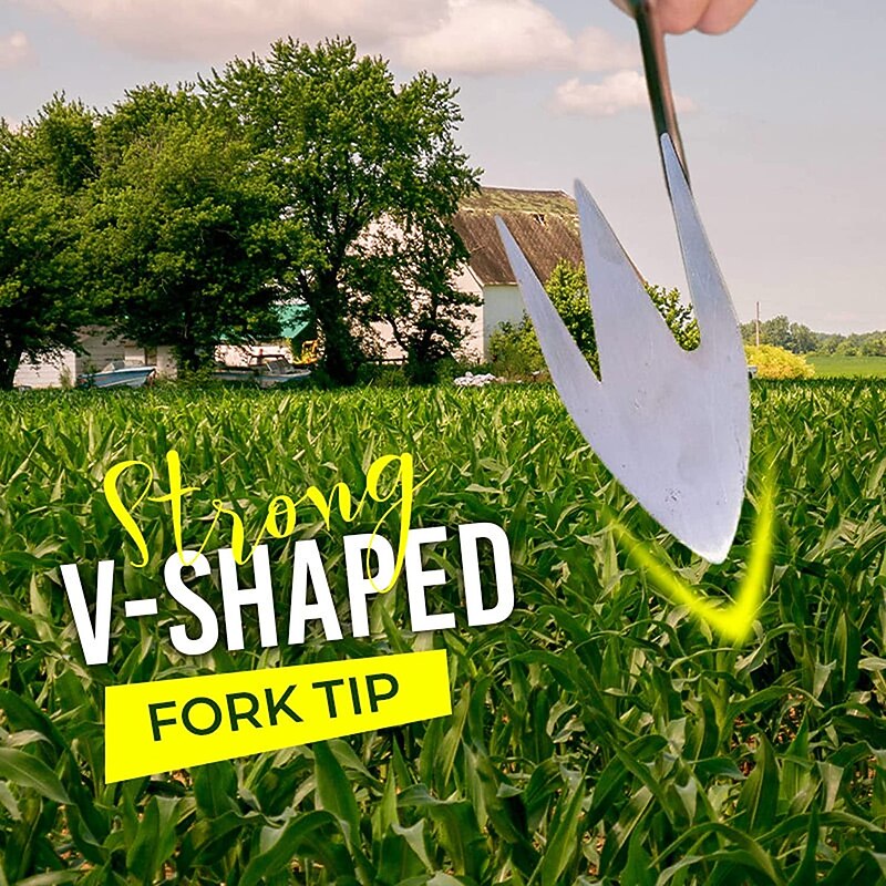 Stainless Steel Multifunctional Weeder, Hand Weeder Tool Stand Up Weed Puller Tool with Long Handle, V-Shaped Light Duty Hand Weeder for Lawn Garden Yard Farm Weed Removal4
