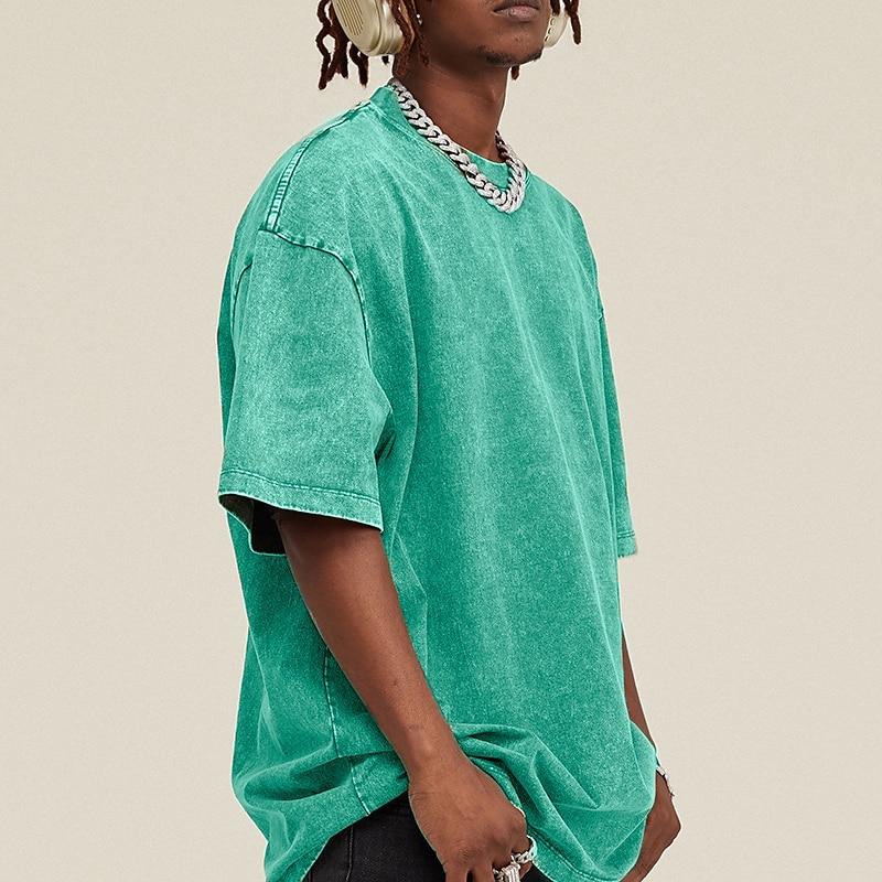 Men's 100% Cotton Acid Wash Shirt Oversized Shirt Short Sleeve Crew Neck Spring & Summer Plain Fashion Designer Casual Sports & Outdoor Daily Streetwear Black Pink Green Top Tee for Men2
