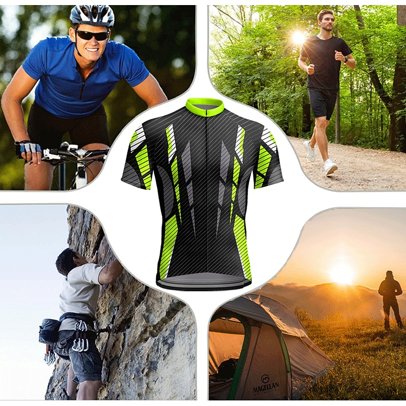 Men's Cycling Jersey Geometic Short Sleeve Bike Jersey Top with 3 Rear Pockets Mountain Bike MTB Road Bike Cycling Quick Dry Reflective Strips Back Pocket Moisture Wicking Sports Blue Dark Green Green4