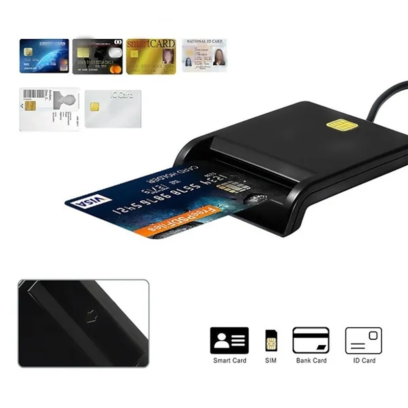 Smart Card Reader Common Access CAC USB For Home Black With CD Drive