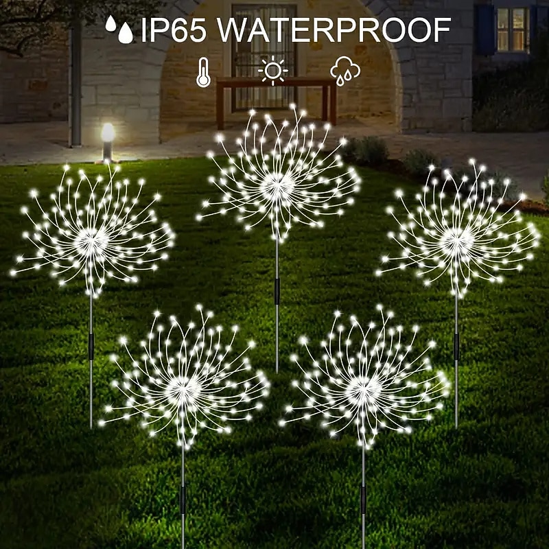 Solar Garden Lights Outdoor Firework Lights 5 Pack 120 LED Solar Lights Decorative Stake with Remote 8 Modes DIY Landscape Light Waterproof Lamps for Walkway Pathway Backyard Lawn4