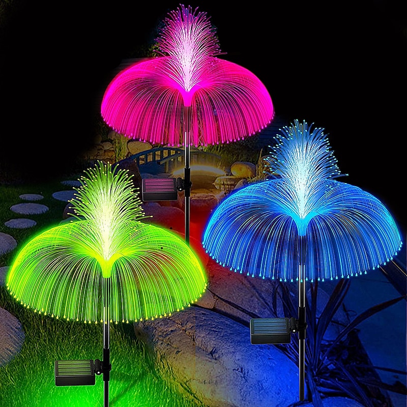 2pcs LED Solar Fiber Jellyfish Lights RGB Color Changing Garden Light Solar Outdoor Waterproof Lawn Lights Villa Courtyard Walkway Park Lawn Decoration Lamp2