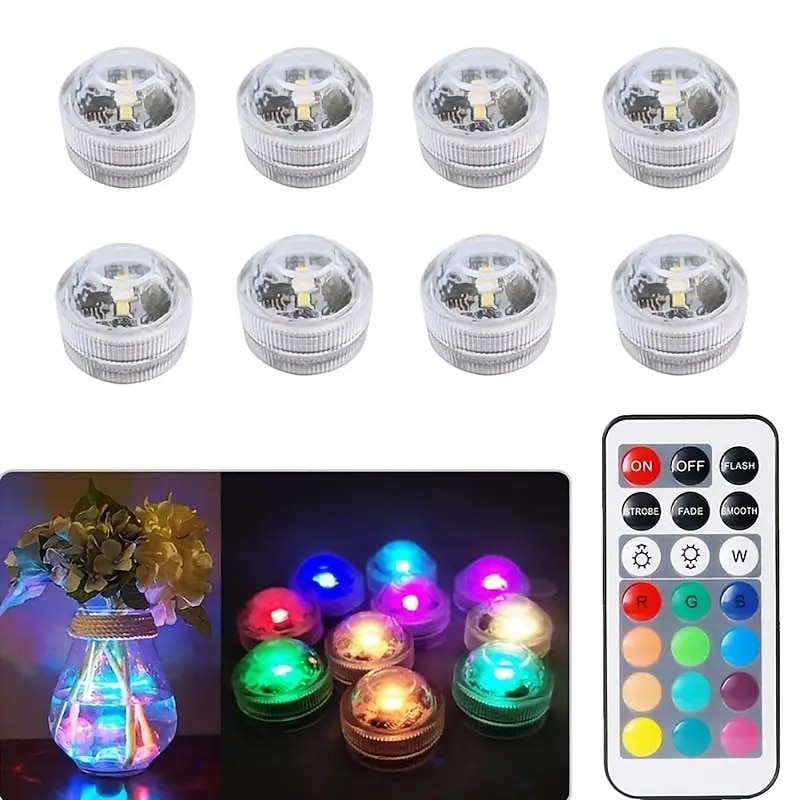 Mini Submersible LED Lights RGB Underwater Candle Lamp IP68 Dimmable for Aquarium Vase Pond Swimming Pool Garden Party Bathtub with Remote Control2