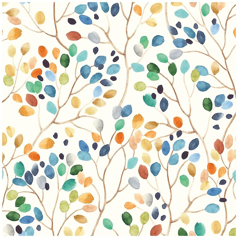 Cool Wallpapers Wallpaper Aesthetic Wall Mural Floral Peel and Stick Wallpaper Colorful Forest Beige/Orange/Blue Removable Contactpaper for Nursery Decorations 17.7in x 118in