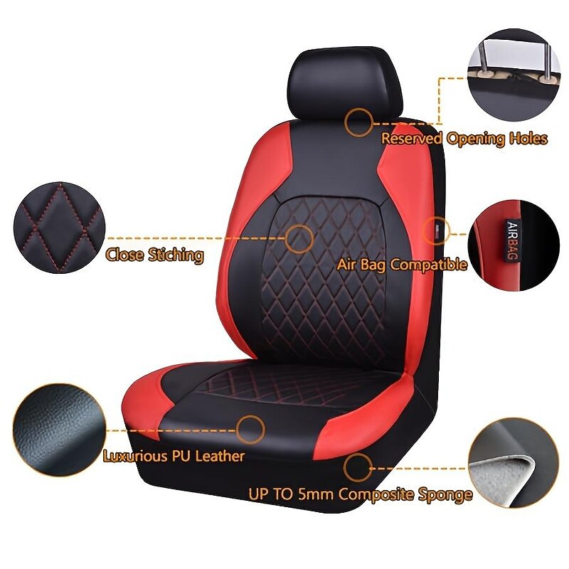 Universal PU Leather Car Seat Covers Set, Full Coverage Car Seat Protector Covers Fit For Cars, Trucks, SUVs2