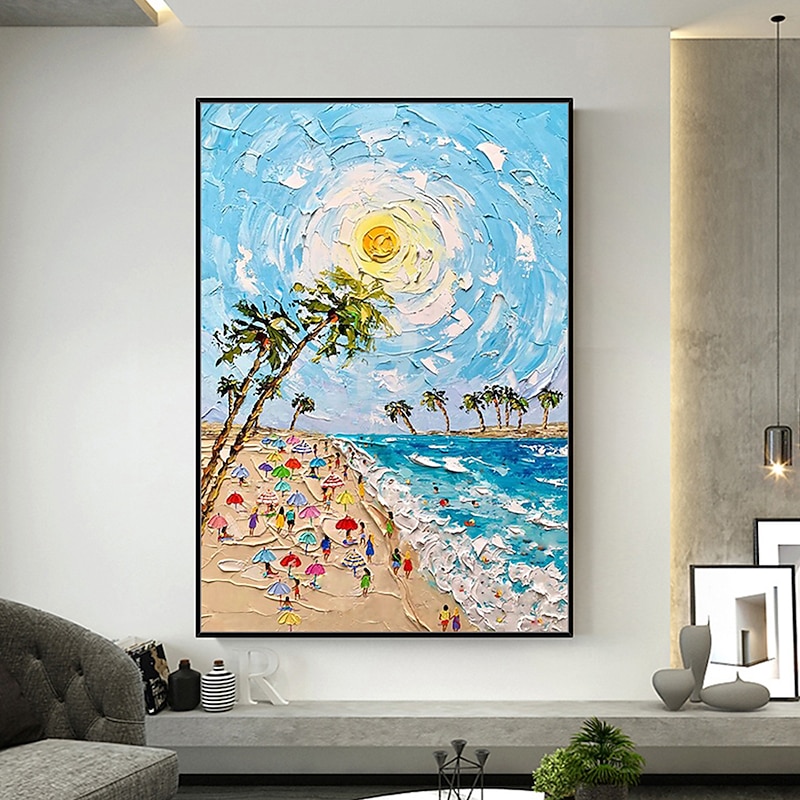Mintura Handmade Beach Landscape Oil Paintings On Canvas Wall Art Decoration Modern Abstract Thick Texture Pictures For Home Decor Rolled Frameless Unstretched Painting3