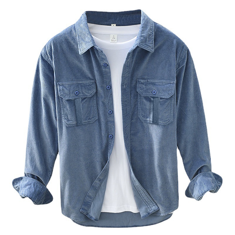 Men's Corduroy Shirt Shirt Jacket Overshirt Plain Street Daily Yellow Blue Gray Long Sleeve Turndown Fall Winter Clothing Apparel Button-Down2