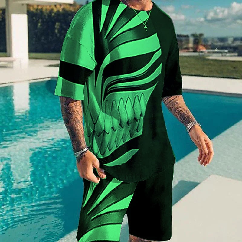 Men's Graphic Prints Technology 2pcs Tees sets Matching Sets Short Sleeve Short Pants Crew Neck Basic Classic Comfortable Outdoor Street Daily 3D Print Summer Spring Black Yellow Red4