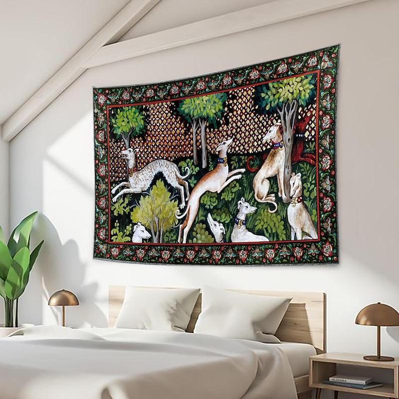 Medieval Painting Tapestry Middle Age Tapestry Animal Wall Art Large Tapestry Mural Decor Photograph Backdrop Blanket Curtain Home Bedroom Living Room Decoration4