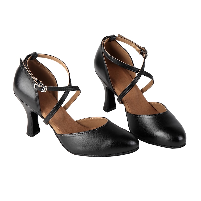 Women's Ballroom Dance Shoes Modern Shoes Character Shoes Performance Training Party Heel Tassel Thick Heel Cross Strap Bright Black Black 8
