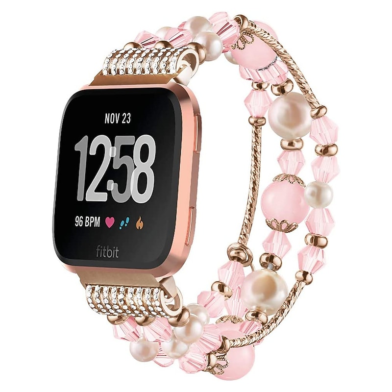Smart Watch Band Compatible with Fitbit Versa 2 / Versa Lite / Versa SE / Versa Alloy Beaded Smartwatch Strap Bling Diamond Beaded Women Men Jewelry Bracelet Replacement  Wristband