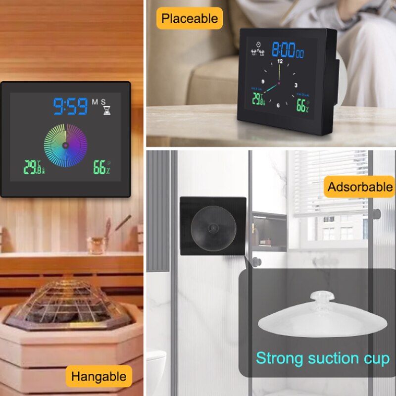 Creative Waterproof Silent Clock Bathroom Electronic Wall Clock Temperature Humidity Chronometer With Suction Cup Kitchen Moisture-Proof Timer2