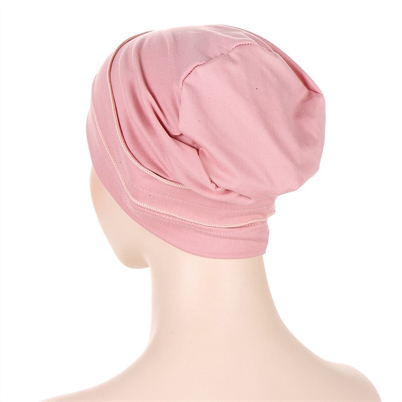 1pcs Beanie Hat Headwear Turban Covers Two Flower Head Wraps Turban Hat Classic Vintage Women Solid Color Soft Headgear4