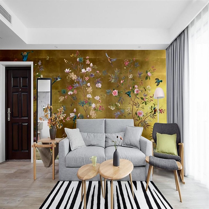 Cool Wallpapers Flower Wallpaper Wall Mural Floral Traditional Chinese Painting Home Decoration Floral Classic Wall Covering, Canvas PVC / Vinyl Material Adhesive required Mural, Room Wallcovering2