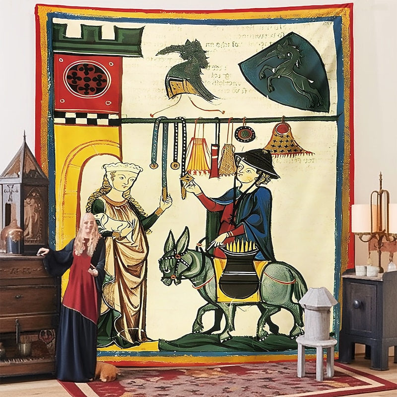 Medieval Tapestry Wall Art Large Middle Age Tapestry Mural Decor Photograph Backdrop Blanket Curtain Home Bedroom Living Room Decoration2