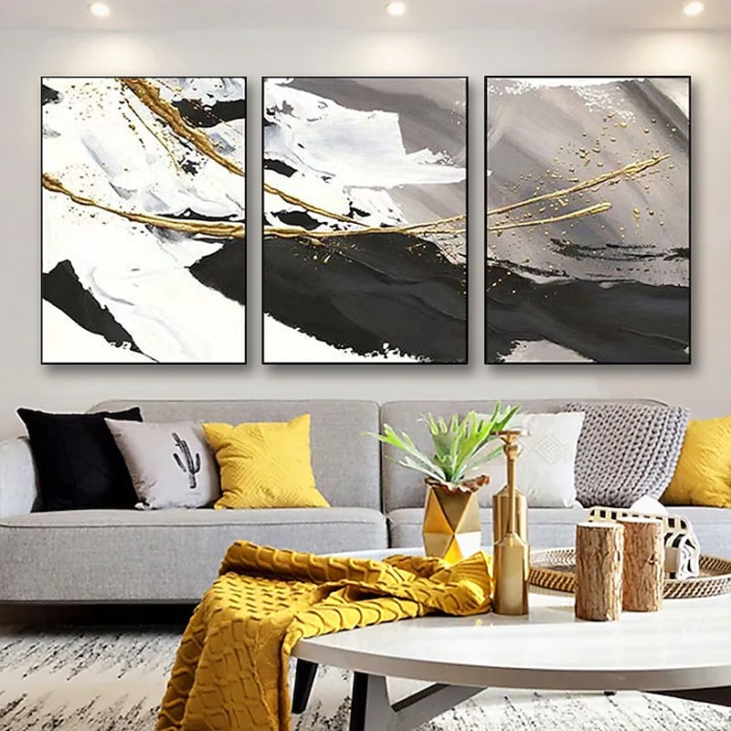 Oil Painting Handmade Hand Painted Wall Art Three Panels Modern Black White Abstract Home Decoration Decor Rolled Canvas No Frame Unstretched4