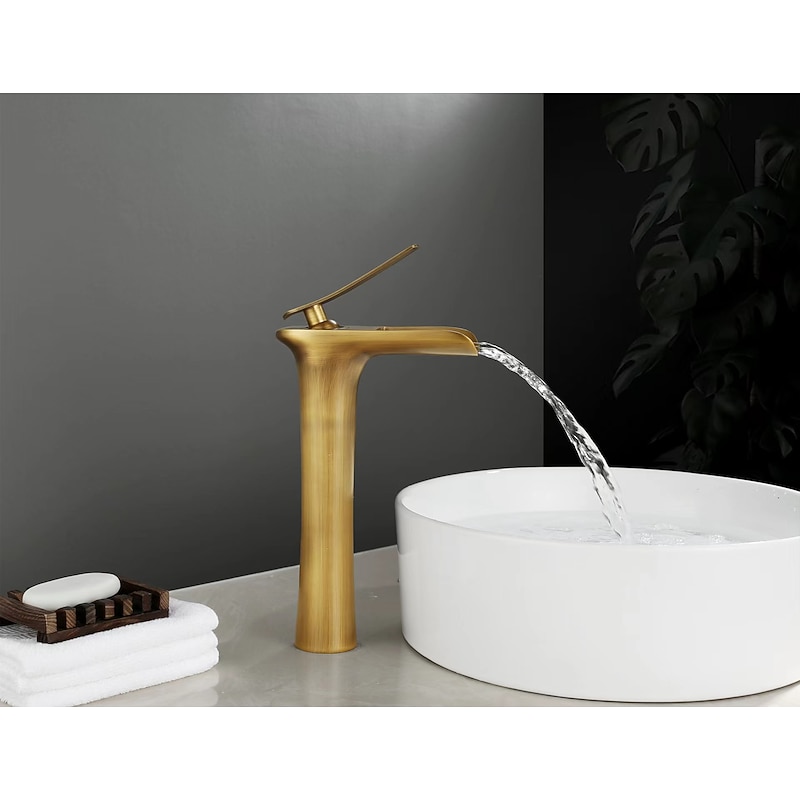 Waterfall Bathroom Sink Mixer Faucet Tall, Mono Wash Basin Single Handle Basin Taps Washroom with Hot and Cold Hose Monobloc Vessel Water Brass Tap Deck Mounted 7
