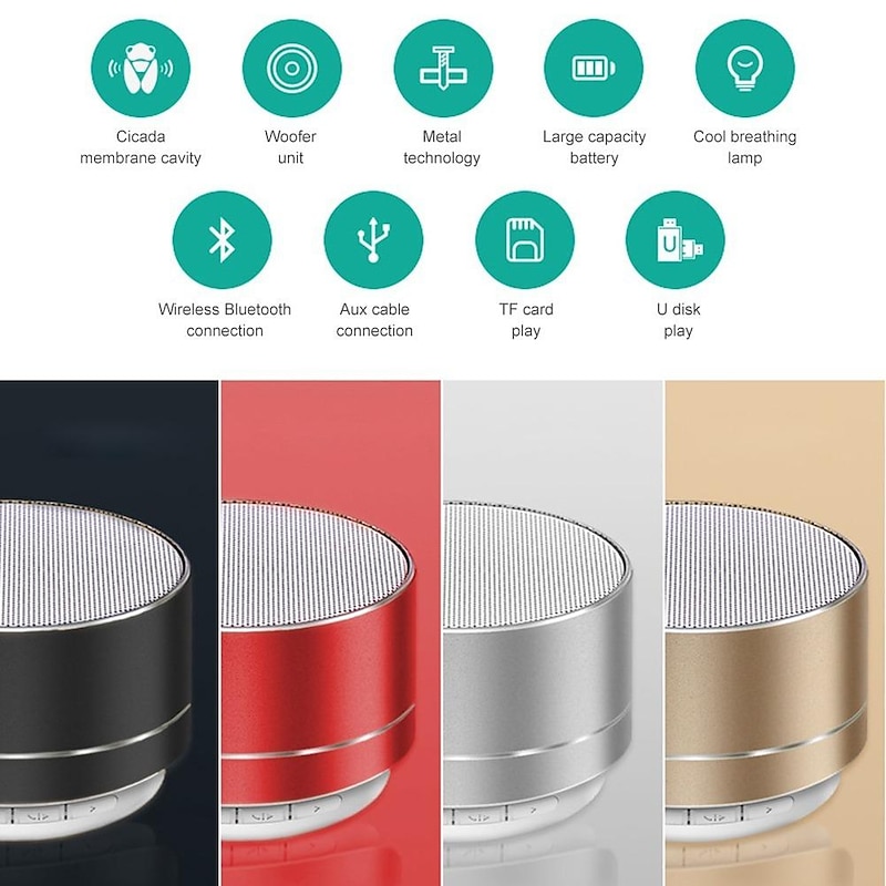 A10 Wireless Bluetooth Speaker Small Steel Gun Subwoofer Portable Mini Gift Card  U Disk TF Outdoor3