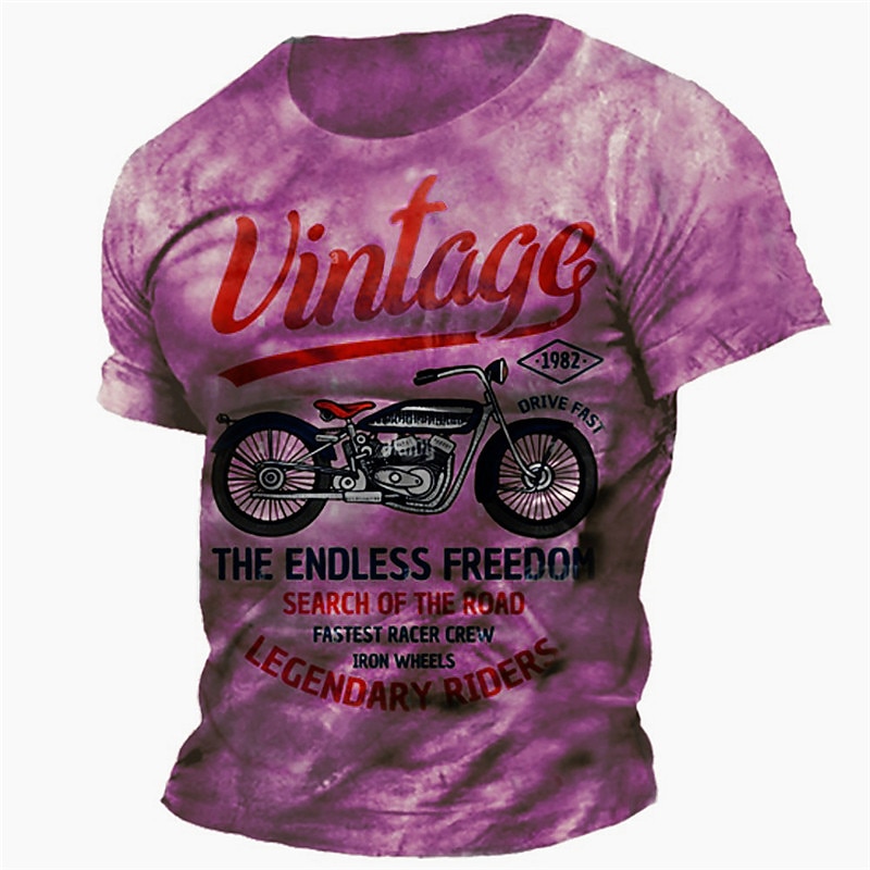 Men's Graphic Motorcycle T Shirt Distressed T Shirt Short Sleeve T shirt 3D Print Crew Neck Shirt Vintage Fashion Designer Outdoor Daily Sports Blue Brown Green Spring & Summer Clothing Apparel S M L3