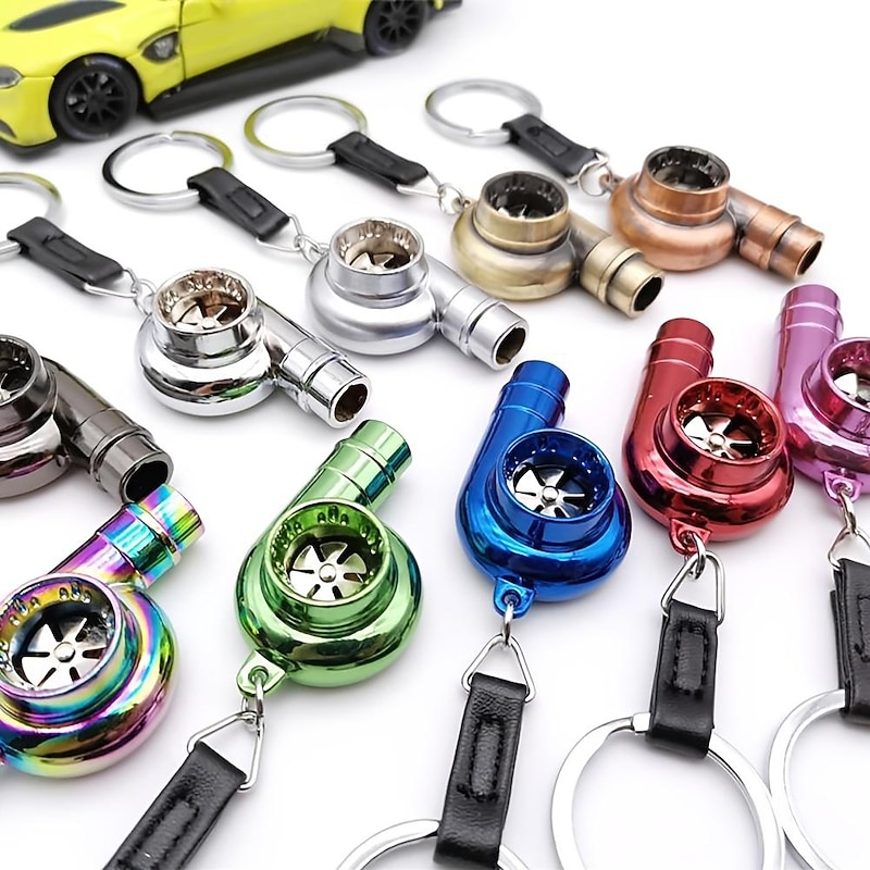 StarFire Real Whistle Sound Turbo Car Keychain Sleeve Bearing Spinning Turbo Key Chian Auto Part Turbine Turbocharger Key Ring Key Holder Accessoies