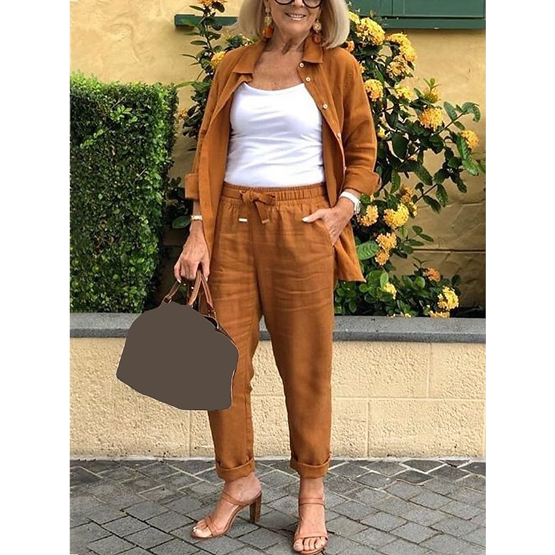 Women's Cotton Linen Sets Two Piece Sets Fashion Casual Comfort Home Daily Vacation Linen Summer Spring Home Outfits4