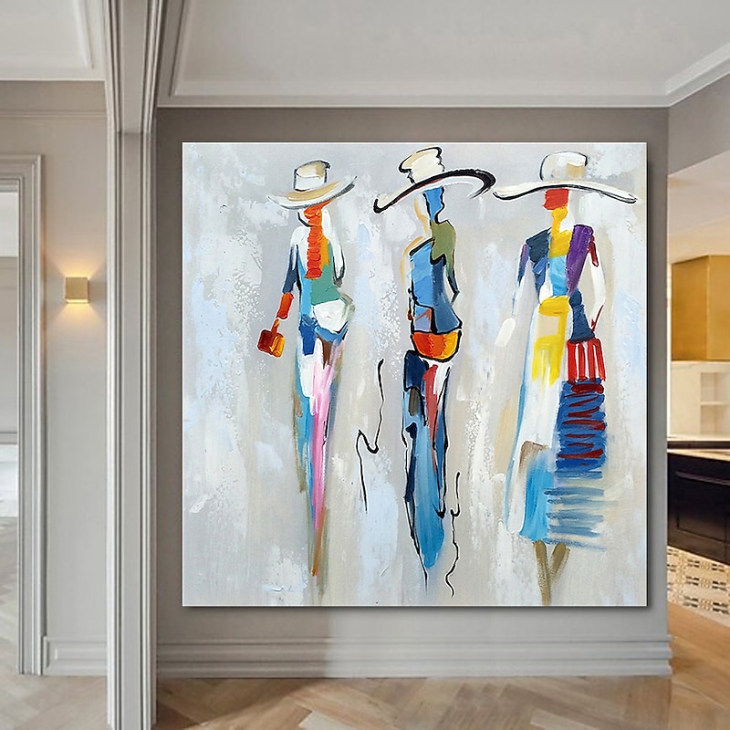 Oil Painting Hand Painted Square Abstract People Classic Modern Rolled Canvas (No Frame)3