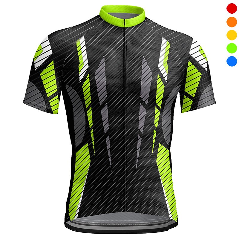 Men's Cycling Jersey Geometic Short Sleeve Bike Jersey Top with 3 Rear Pockets Mountain Bike MTB Road Bike Cycling Quick Dry Reflective Strips Back Pocket Moisture Wicking Sports Blue Dark Green Green