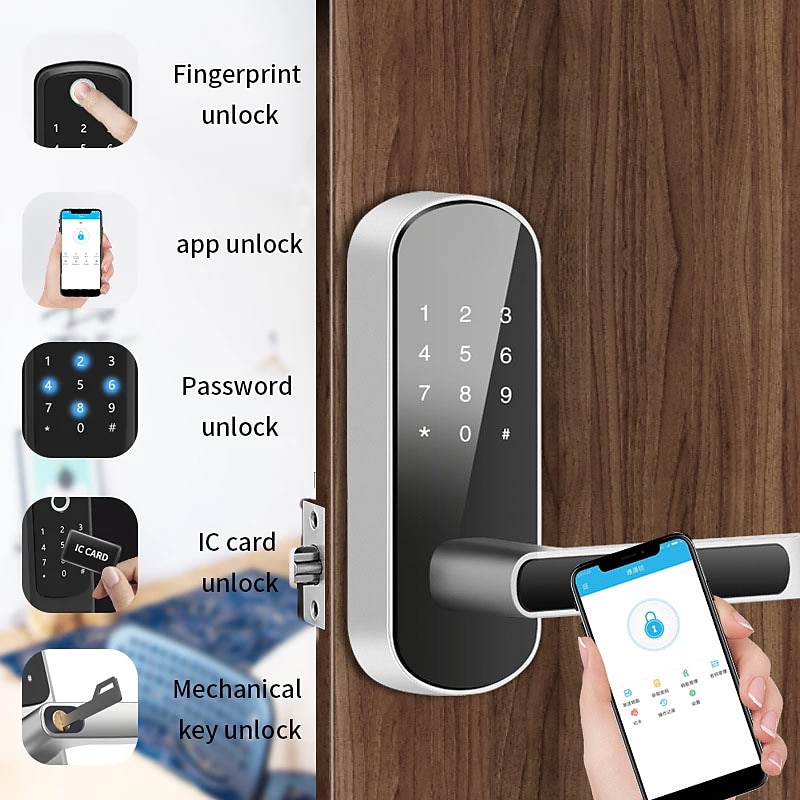 Smart 5 In 1 Door Lock With Handle Biometric Technology Storage Memory Function2