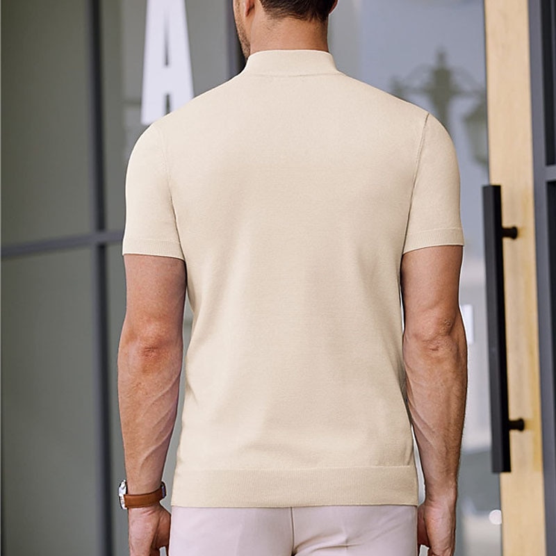 Men's T Shirt Turtleneck shirt Knit Tee Tee Top Short Sleeves Turtleneck Summer Plain Fashion Designer Basic Knitting Vacation Street Going out Black White Navy Blue Top Tee for Men4