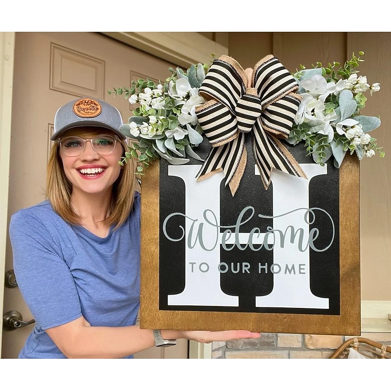 Initial Last Name Year Round Front Door Wreath Welcome Sign Garland Personalized Creative 26 Letter Farmhouse Wreath for Front Door Spring All Seasons Outside Hanger Decor Gift2