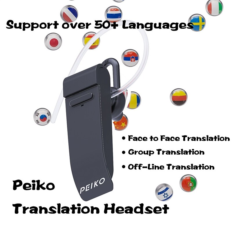 PEIKO Language Transaltor Smart Earbud Supports 32 Language & 44 Accent Online Real Time Voice Transaltor Supports 11 Offline Voice Translation Language,with BT Connection Single Earphone