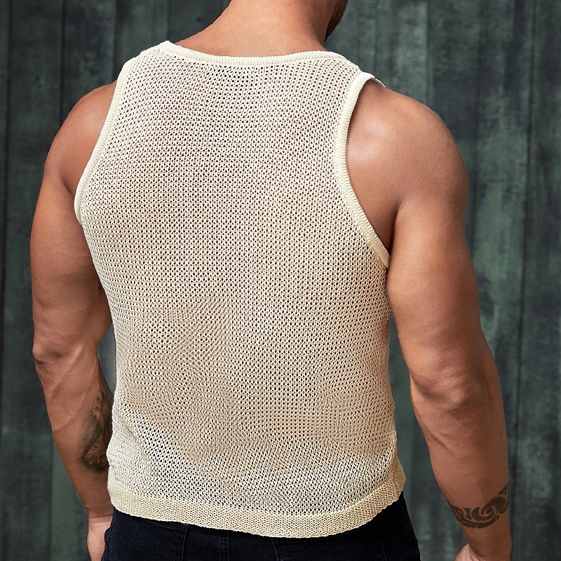 Men's Tank Top Vest Top Undershirt Sleeveless Shirt Sleeveless Crewneck Summer Plain Fashion Daily Sport Knit Vacation Sports & Outdoor Going out White Top Tee for Men3