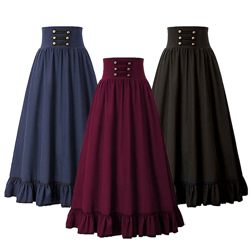 Retro Vintage Punk & Gothic Medieval Renaissance Steampunk Maxi Skirt Women's Costume Vintage Cosplay Casual Daily Ankle Length A-Line Skirt